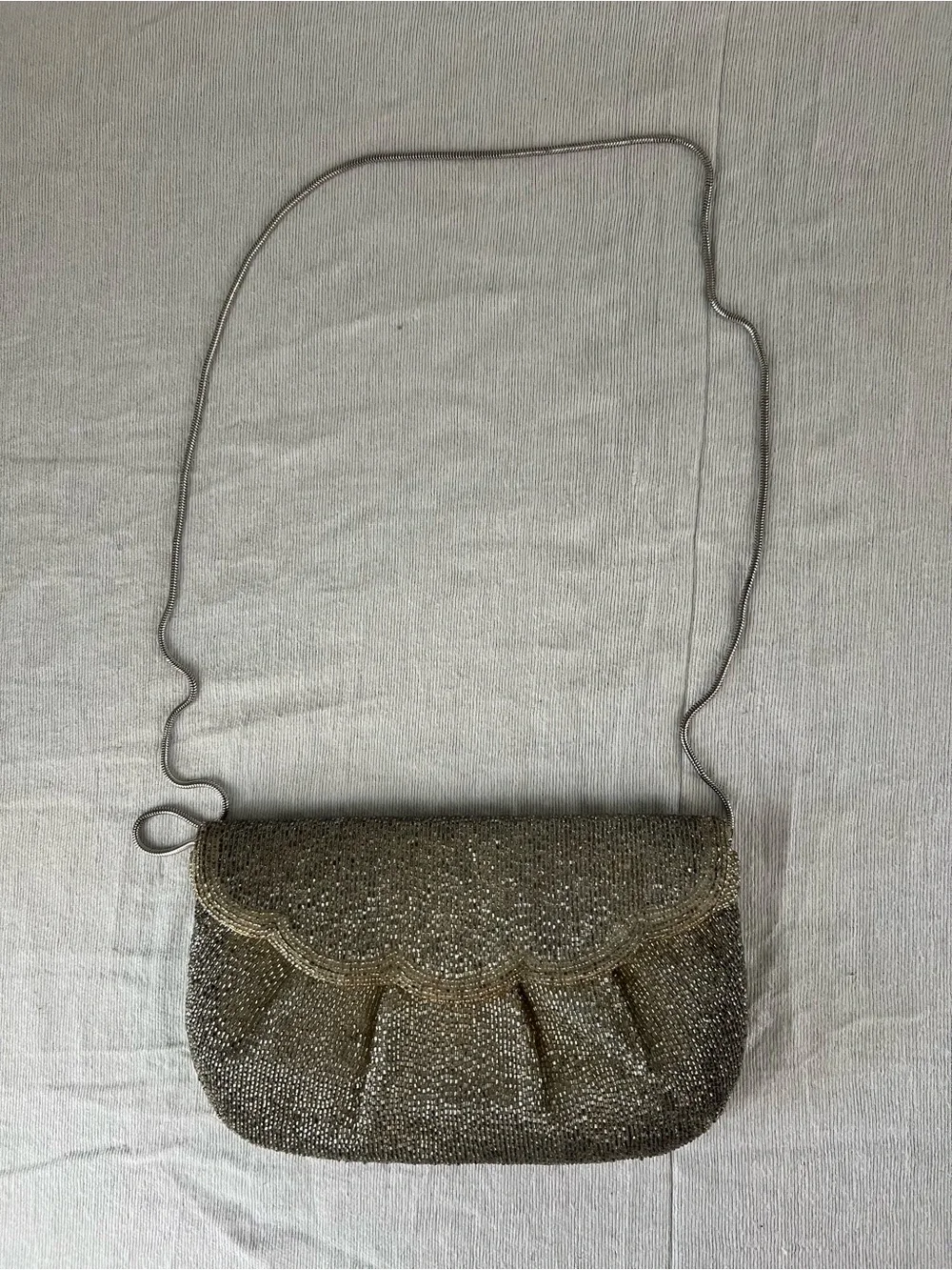 Vintage Walborg Silver Beaded Evening Bag Cocktail Purse Art Deco Korea